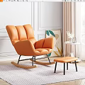 Orange Rocking Leisure Chair With Matching Footstool And Decorative Painting In Modern Interior
