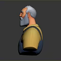 Old Man with White Hair and Beard in Yellow Shirt and Blue Overalls 3D Character