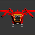 Red Aerospace Drone With Four Rotors And Yellow Stripe For Space Missions