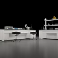 Modern Laboratory Display Shelves With Lab Equipment And White Workbench Setup 3d model