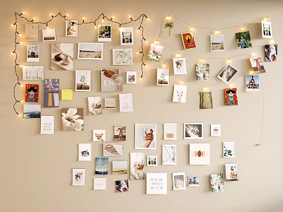 Cozy Wall Hanging Decor With Photo Card Displays And String Lights 3d model