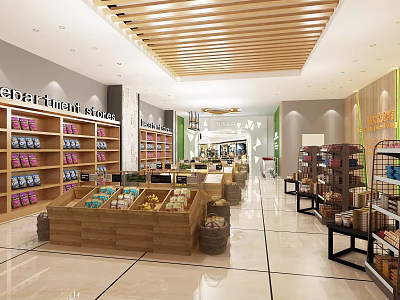 Modern Supermarket Department Store Interior With Shelves And Grocery Products 3d model