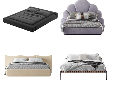 Modern Double Bed Designs With Upholstered Headboard Metal Frame And Various Styles 3d model