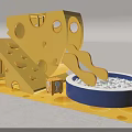 Yellow Cheese Shaped Children's Play Structure With Slide And Blue Ball Pit