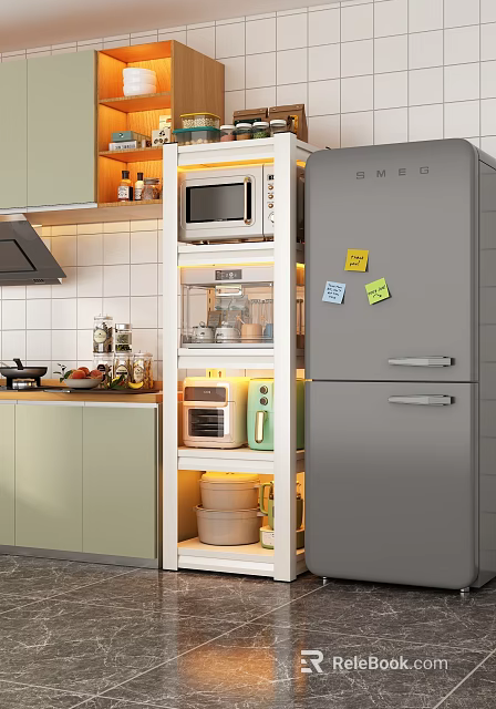 Modern Functional Kitchen Side Cabinet With Multi Layer Shelves For Storing Various Small Kitchen Appliances 3d model 