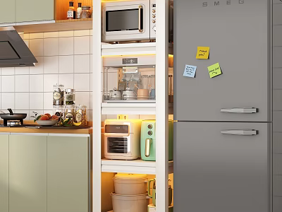 Modern Functional Kitchen Side Cabinet With Multi Layer Shelves For Storing Various Small Kitchen Appliances 3d model