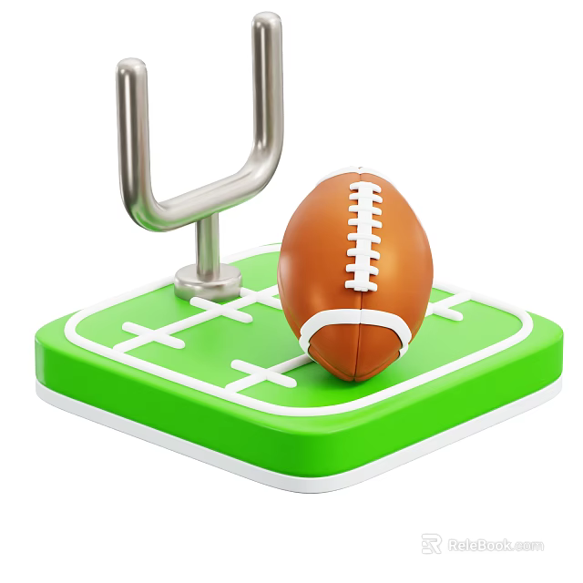 Mini Sports Equipment Featuring Football Metal Goal Post And Green Base With White Lines 3d model 