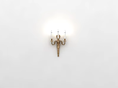 Classic Gold Wall Sconce With Three Illuminated Lights On White Wall 3d model