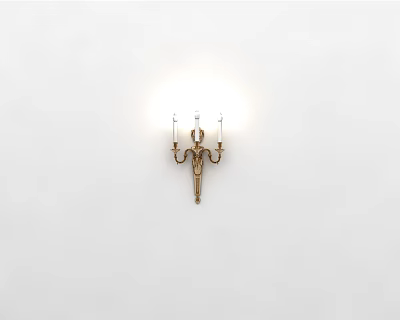 Classic Gold Wall Sconce With Three Illuminated Lights On White Wall 3d model