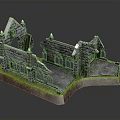 Ancient Stone Ruins With Gothic Arched Windows Moss Covered Walls On Grass Stone Slab Ground