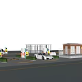 Electric Vehicle Charging Station In Parking Lot With Charging Piles White Sports Car And Staff
