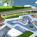 Children's Play Area With Water Play Section Slides Climbing Frames Colorful Pathways And Green Lawns