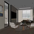 Modern Hotel Guest Room Interior With Comfortable Sofa TV Decorative Painting And Chairs