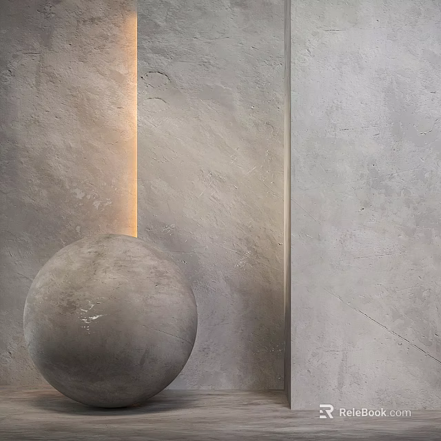 Concrete Sphere Architectural Component Against Gray Textured Wall With Warm Lighting 3d model 
