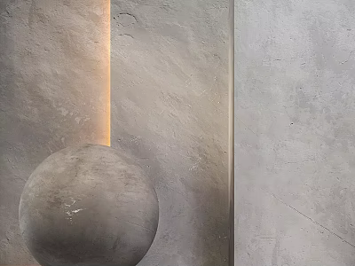 Concrete Sphere Architectural Component Against Gray Textured Wall With Warm Lighting 3d model