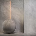 Concrete Sphere Architectural Component Against Gray Textured Wall With Warm Lighting 3d model