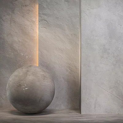 Concrete Sphere Architectural Component Against Gray Textured Wall With Warm Lighting 3d model