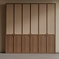 Modern Wooden Bookcase with Lattice Upper Panels and Cabinet Doors in Natural Wood Finish