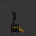 Vintage Black Cast Iron Stove With Chimney And Flames From Stove Door
