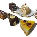 Various Delicious Cake Slices With Different Flavors And Decorative Toppings On