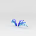Tech Exhibition Hall Displaying 3D Purple Blue Gradient Wing Models With Futuristic Design
