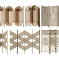 Stylish Wooden Room Screens With Diverse Patterns And Foldable Structures 3d model