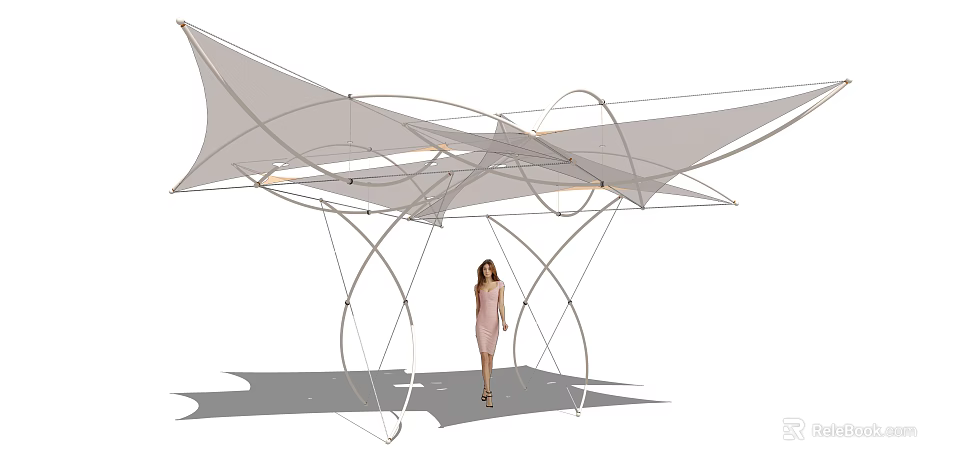 Modern Pergola With Curved Metal Frame And Transparent Canopy For Outdoor Space 3d model 