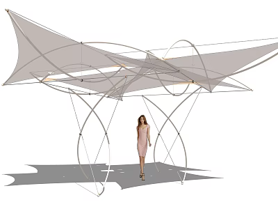 Modern Pergola With Curved Metal Frame And Transparent Canopy For Outdoor Space 3d model