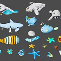 Colorful Marine Animal Toys Including Whale Shark Turtle Starfish And Shell Models