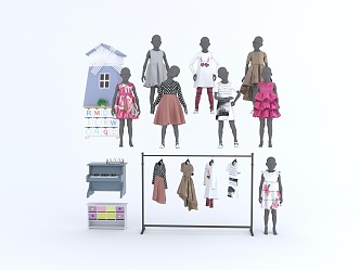 Modern Model Clothing Children's Clothing Skirt Jacket Short Skirt Children's Study Table Children's Model 3d model