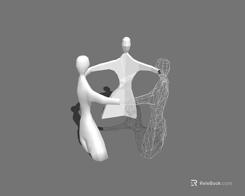 Modern Landscape Sculpture Featuring Human Figures in Interactive Poses and Various Forms 3d model 