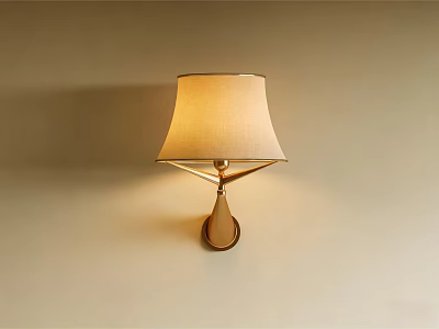 Modern Wall Lamp with Beige Fabric Shade and Gold Metal Base on Light Wall 3d model