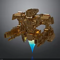 Golden Mechanical Spacecraft With Blue Jet Light For Space Exploration