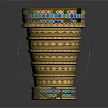 Golden Stacked Bracelets With Blue Green Gemstone Inlays And Carved Patterns