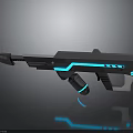 Futuristic Sci Fi Weapon With Silver Metallic Structure And Blue Glowing Lines