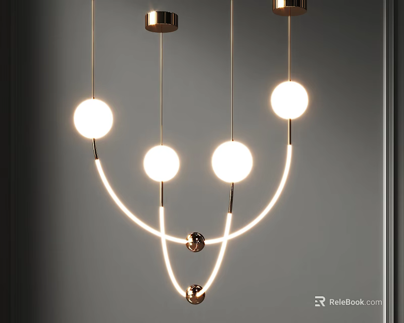 Stylish Modern Chandelier With Spherical Lamps And Glowing Curved Accents Design 3d model 