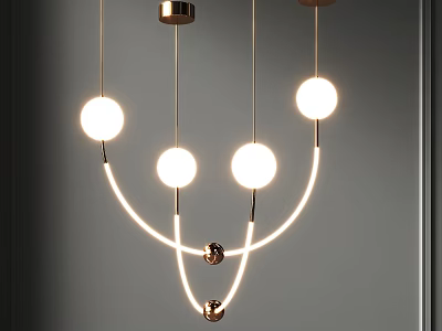 Stylish Modern Chandelier With Spherical Lamps And Glowing Curved Accents Design 3d model