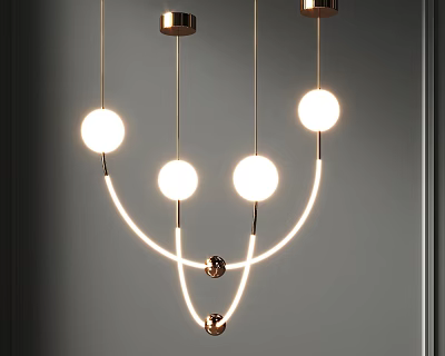 Stylish Modern Chandelier With Spherical Lamps And Glowing Curved Accents Design 3d model