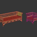 Wooden Furniture Set With Red Cushions Carved Frame And Decorative Design Details