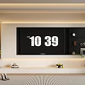Modern TV Wall Design With LED Strip Lighting Black Shelves And Decorative Items