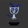 Decorative Silver Trophy Inspired Furniture With Blue Accents And Black Base