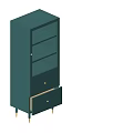 Modern Dark Green Chest of Drawers with Glass Door Shelves and Metal Legs