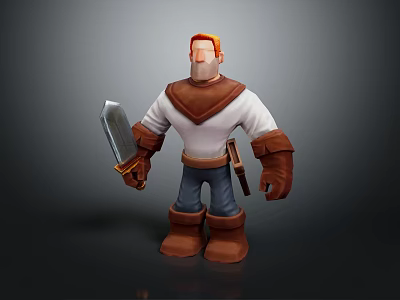 Red Haired Game Movie Character In White Shirt Brown Cloak With Sword Brown Gloves 3d model