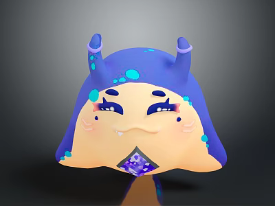 Cute Blue Purple Game Movie Character With Mushroom Head And Diamond Center 3d model