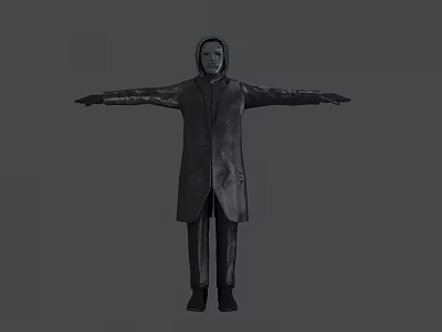A Man Standing With Arms Outstretched In Hooded Coat Against Gray Background 3d model