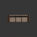 Modern Three Seater Sofa with Plaid Fabric Upholstery and Wooden Armrests
