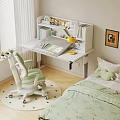 Kids Study Desk With Bookshelf Lamp And Ergonomic Chair For Bedroom Learning Space