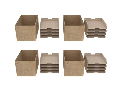 Stackable Cardboard Storage Boxes With Wooden Lids For Home Organization Solutions 3d model