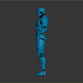 Blue Mechanical Humanoid Robot 3D Model in Standing Pose With Smooth Surface
