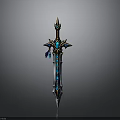 Ornate Fantasy Sword Design With Blue Gems And Golden Decorations